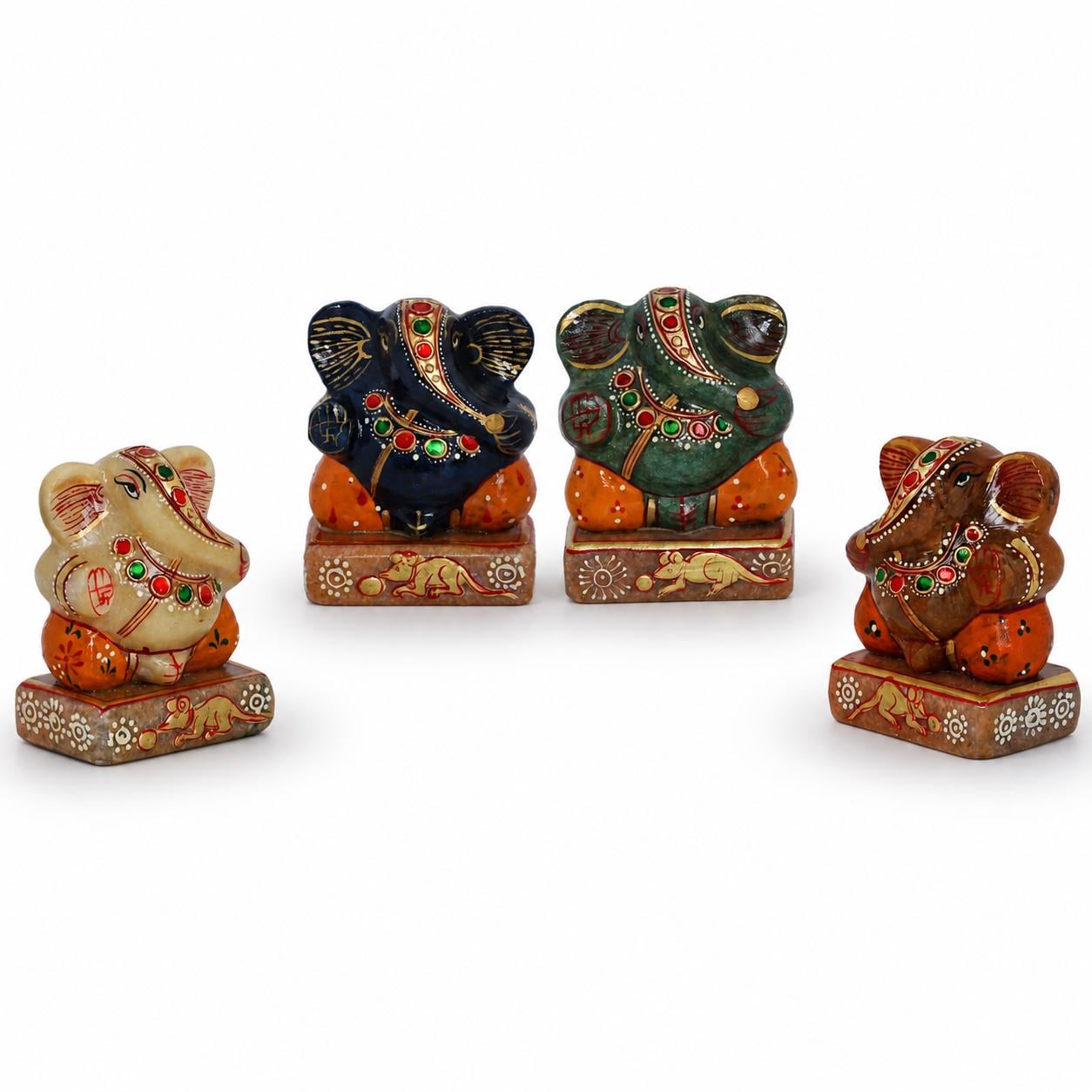 3-Inch Hand-Painted Aventurine Ganesha: The Verdant Prosperity