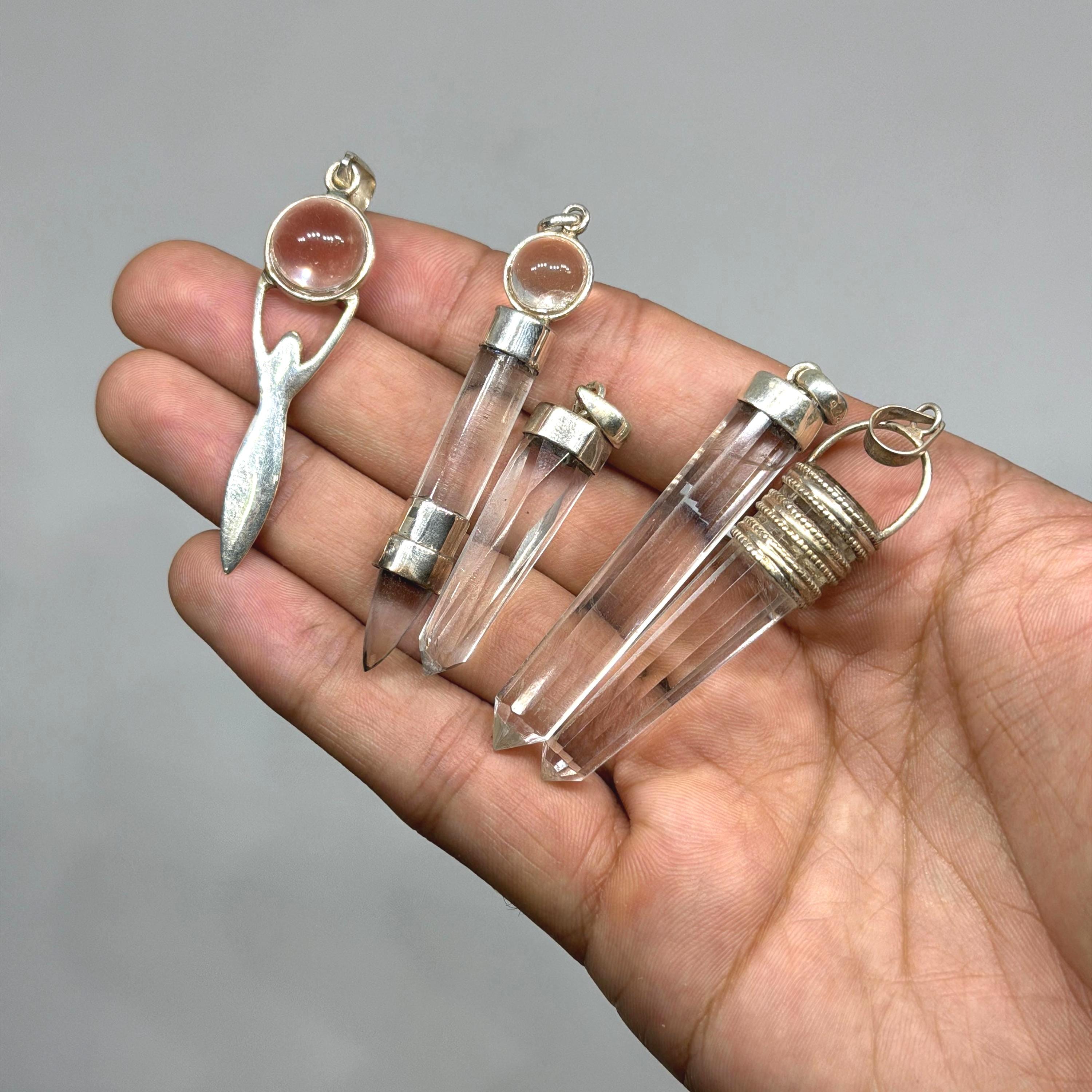 Clear Quartz Pendulum Set: Faceted Dowsing Crystals, Spiritual Healing