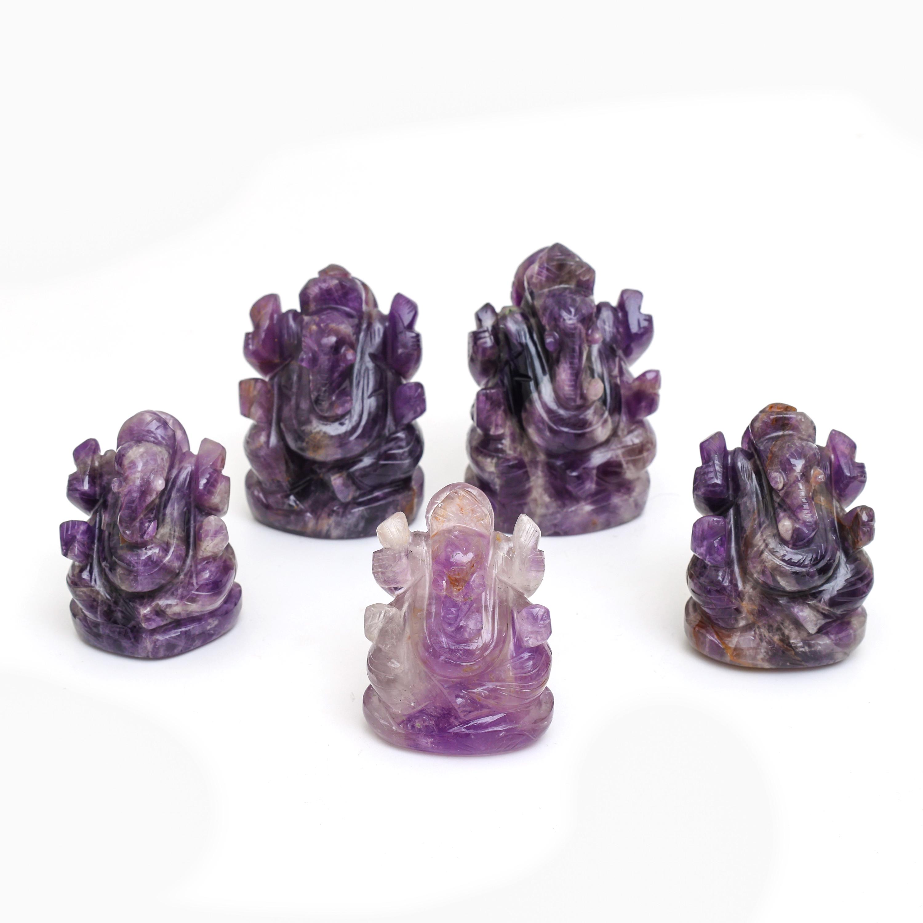 Hand-Carved Amethyst Ganesha Statue