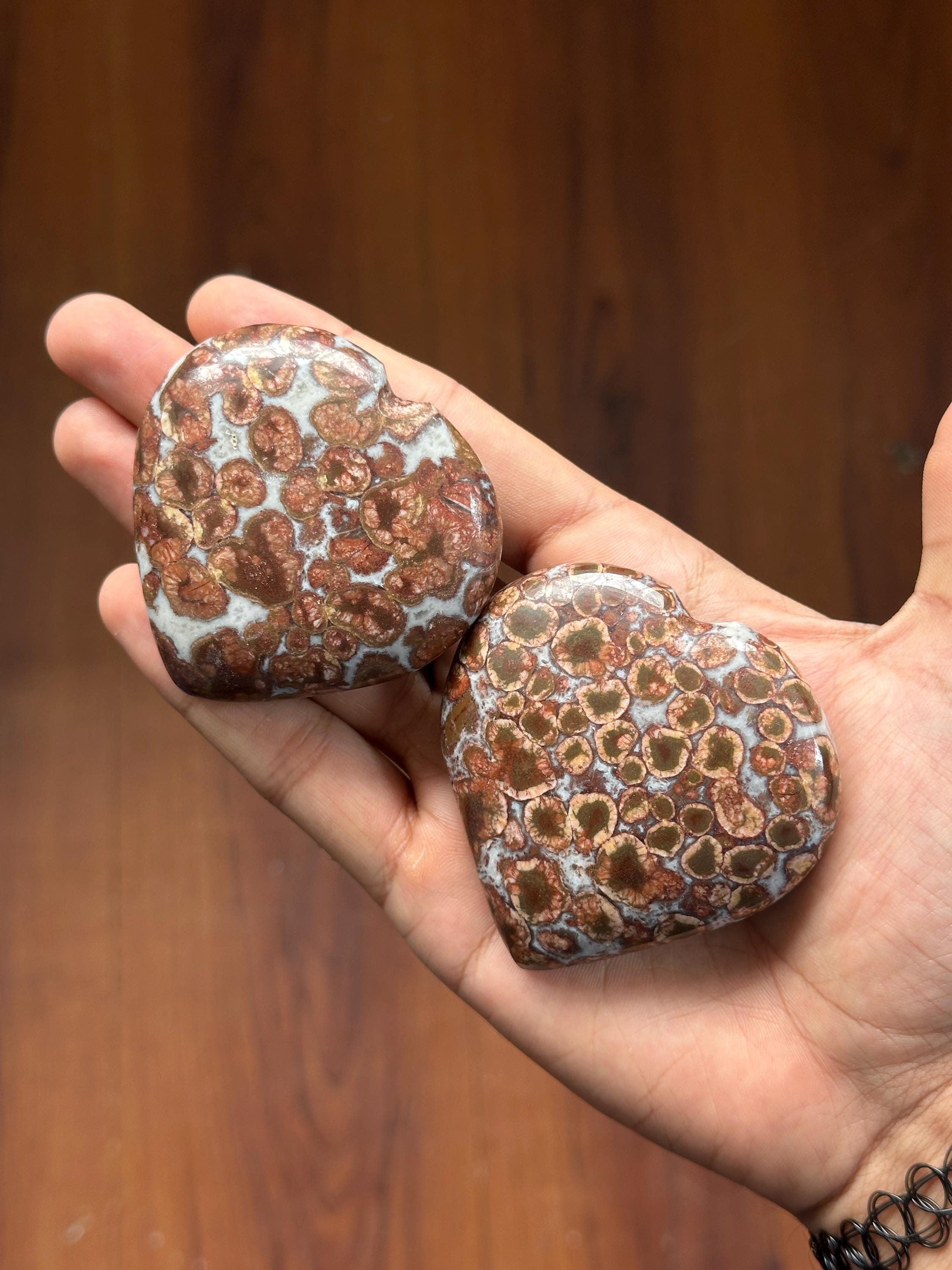 Polished Leopard Skin Jasper Heart: Grounding Crystal from India