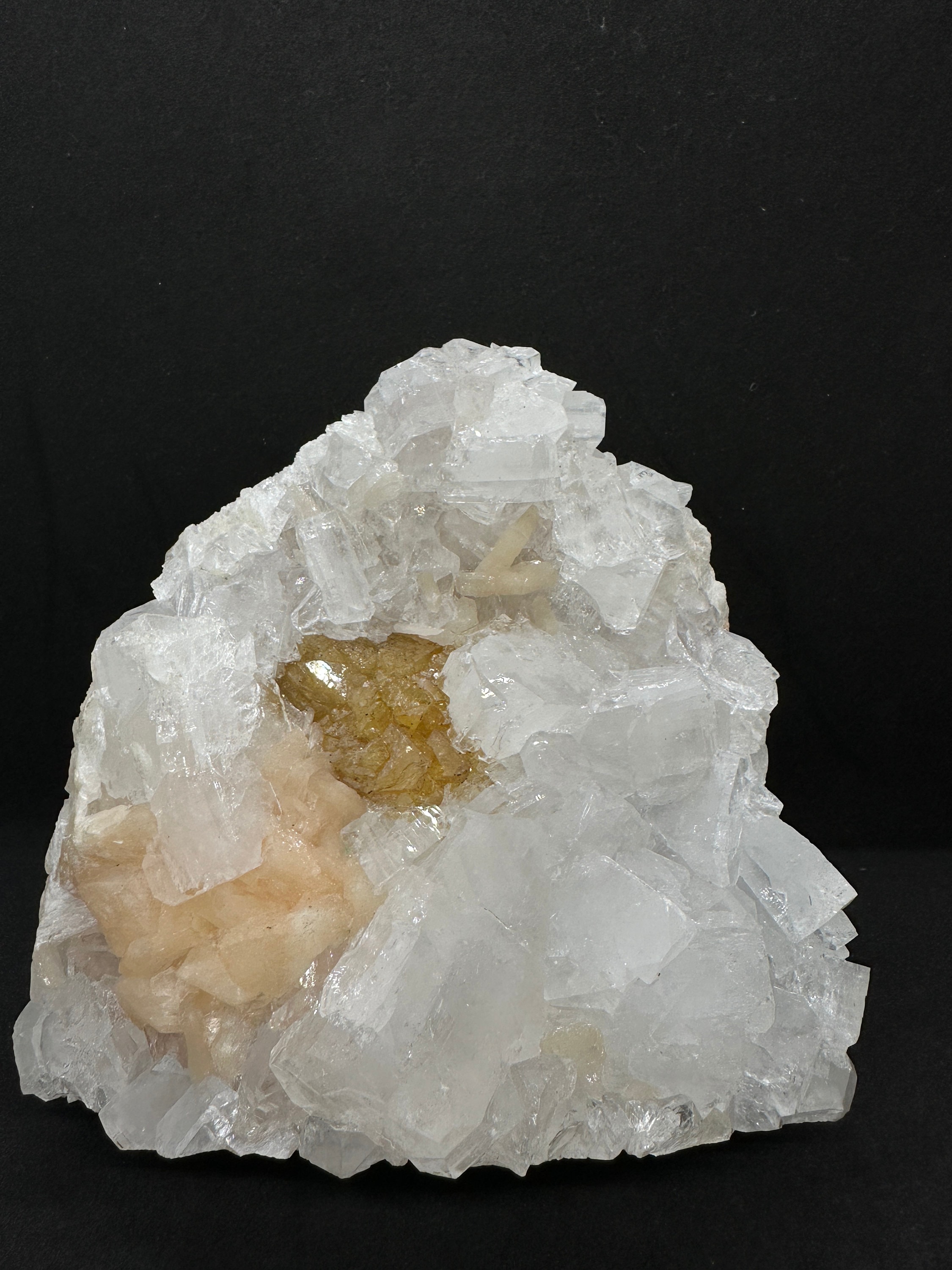 Powellite with Stilbite on Apophyllite