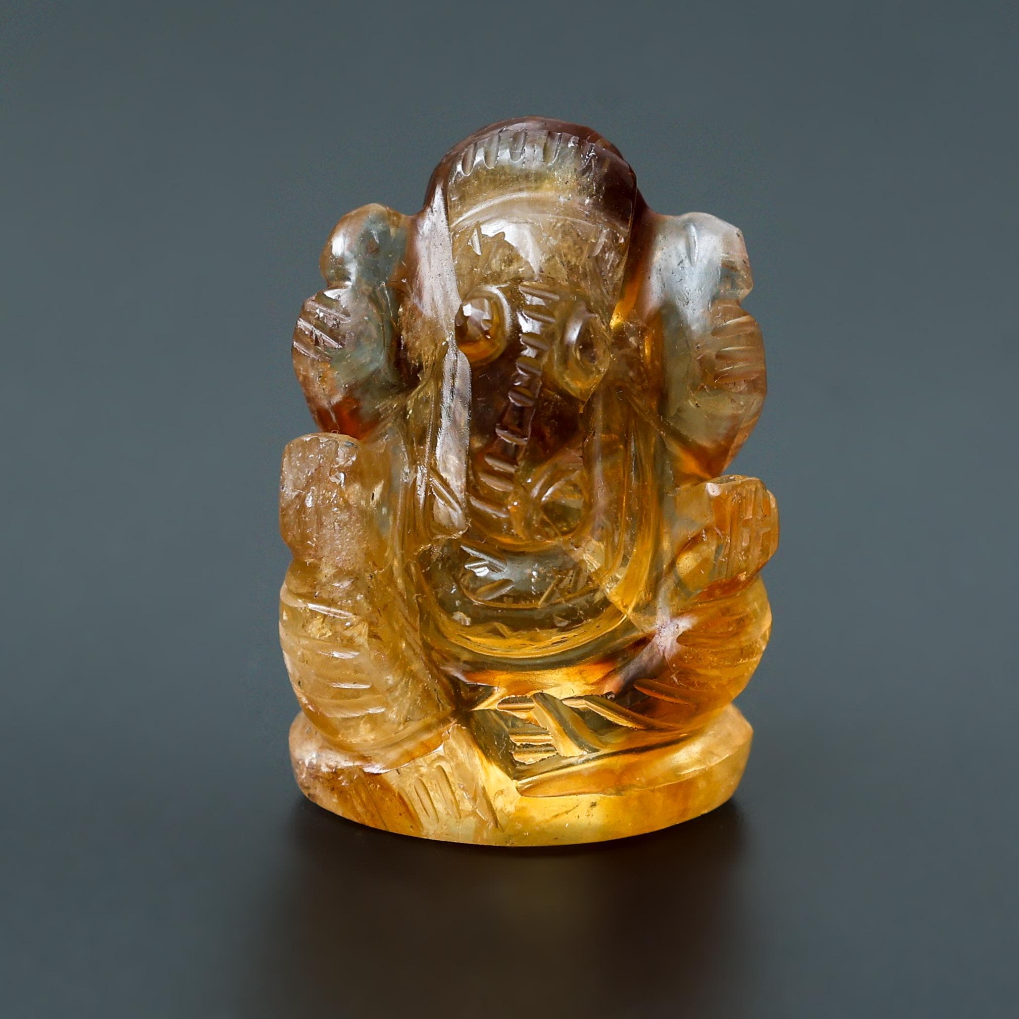 Citrine Ganesha Idol: Gem Quality Crystal Ganpati Murti for Pooja