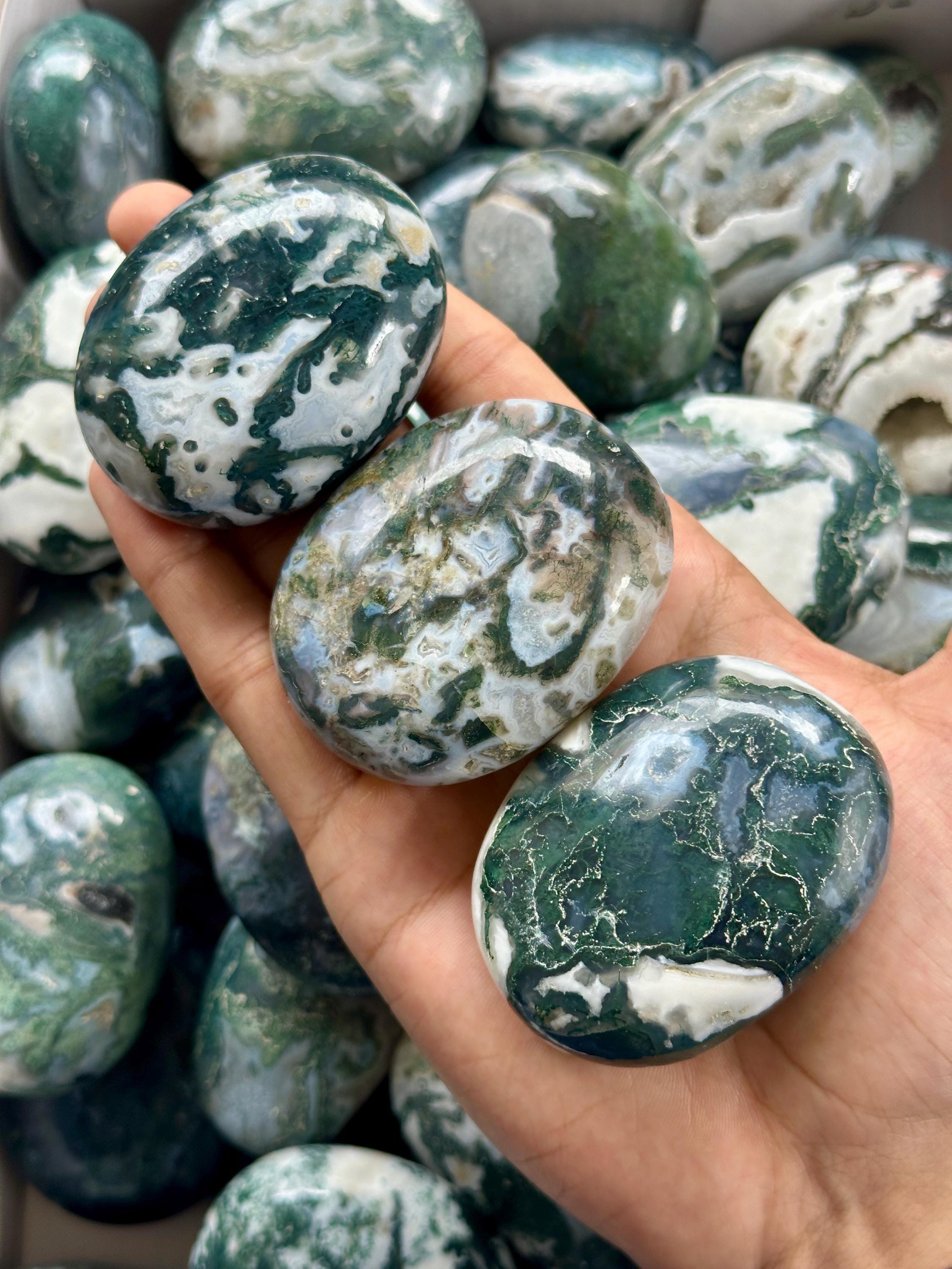 Polished Moss Agate Palmstones