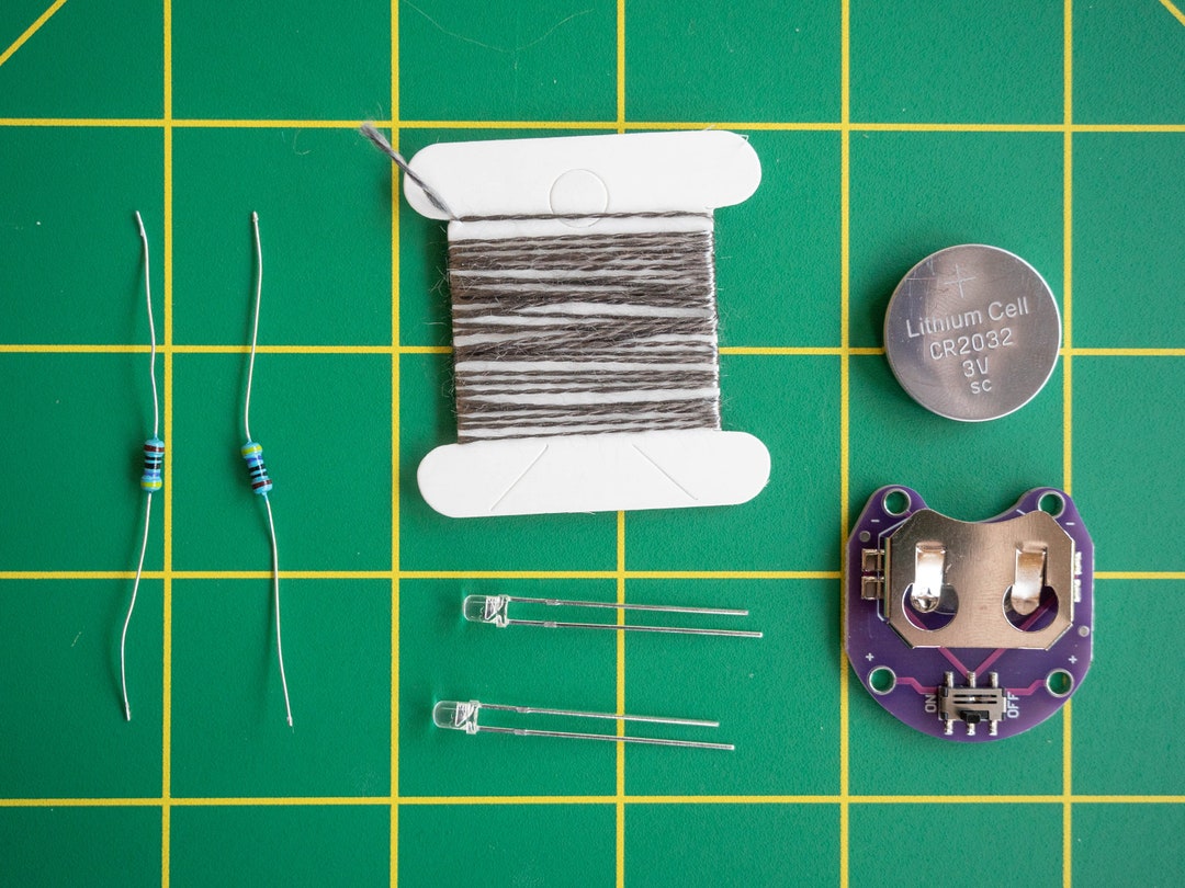 LED Cross Stitch Kit Yellow Flicking Diodes, Resistors, Conductive