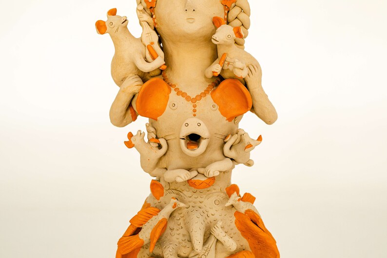 Red Clay Sculpture nahual Woman, Nelson A. Rockefeller Favorite