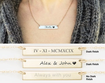 Roman Numeral Necklace • Personalized Necklace • Engraved Necklace • Gold Bar Necklace • Initial Necklace Custom • Necklace • Name Necklace