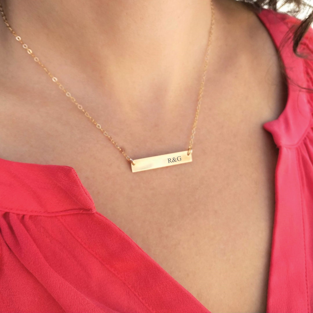 14k Gold Filled Bar Necklace Personalized Necklace Engraved Necklace