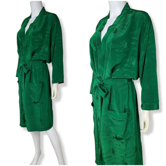 Vintage Emerald Green, Cold Rayon Robe Dressing G… - image 7