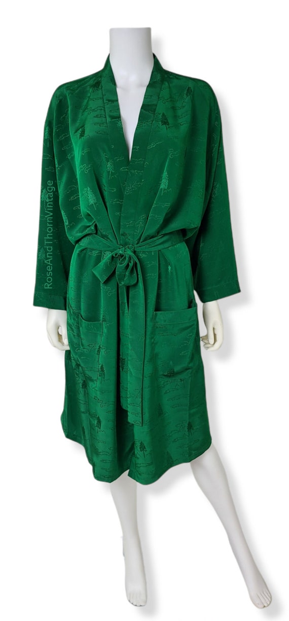 Vintage Emerald Green, Cold Rayon Robe Dressing G… - image 3