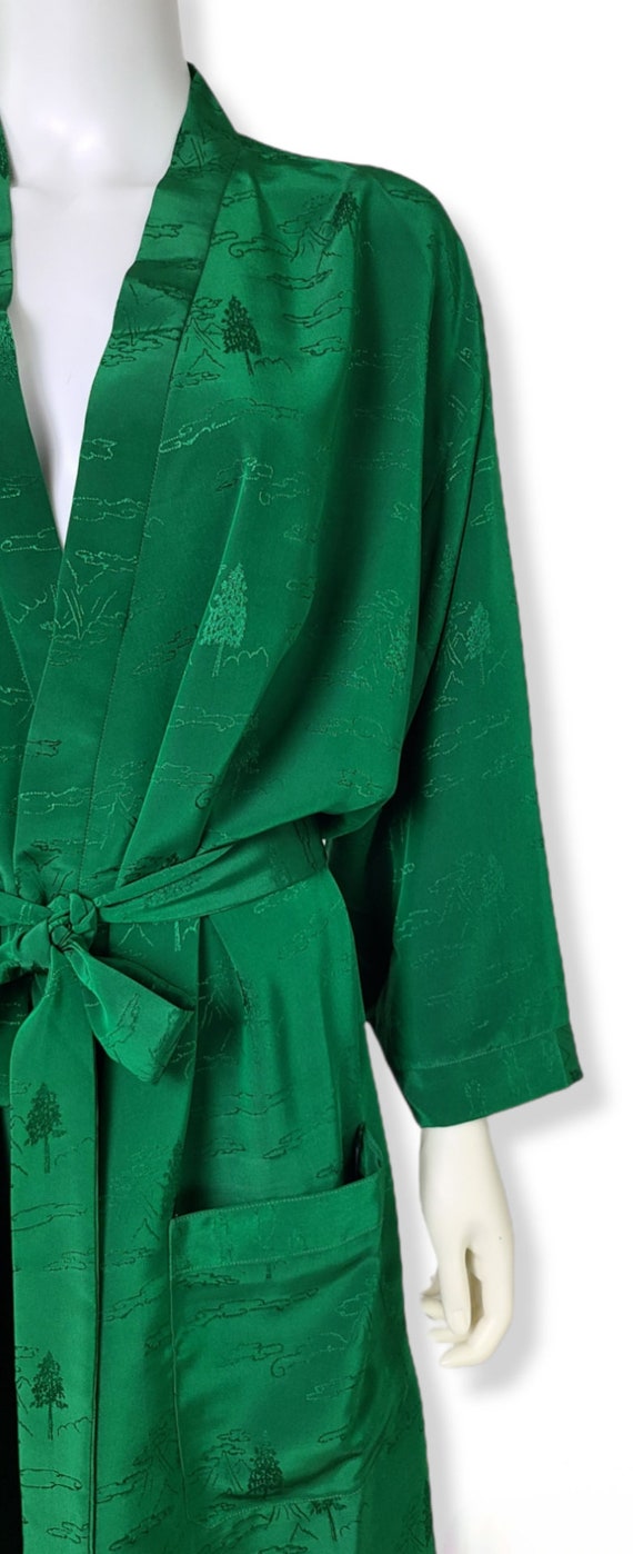 Vintage Emerald Green, Cold Rayon Robe Dressing G… - image 8