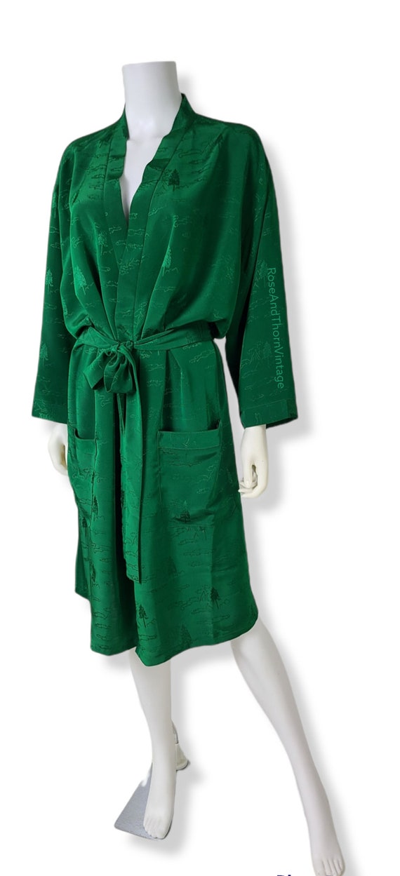 Vintage Emerald Green, Cold Rayon Robe Dressing G… - image 6