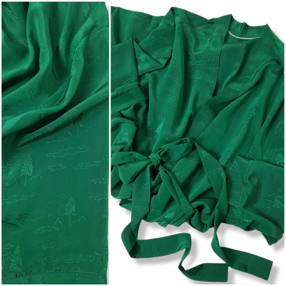 Vintage Emerald Green, Cold Rayon Robe Dressing G… - image 10