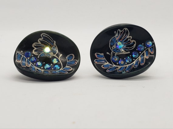 Vintage 50s Black, Blue Aurora Borealis Rhineston… - image 2