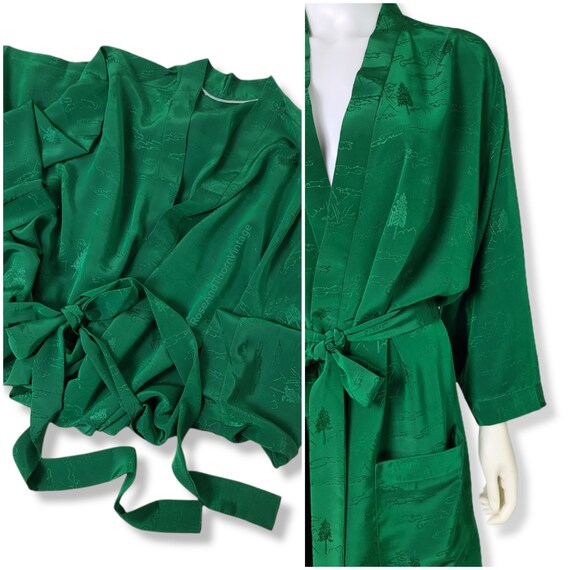 Vintage Emerald Green, Cold Rayon Robe Dressing G… - image 5