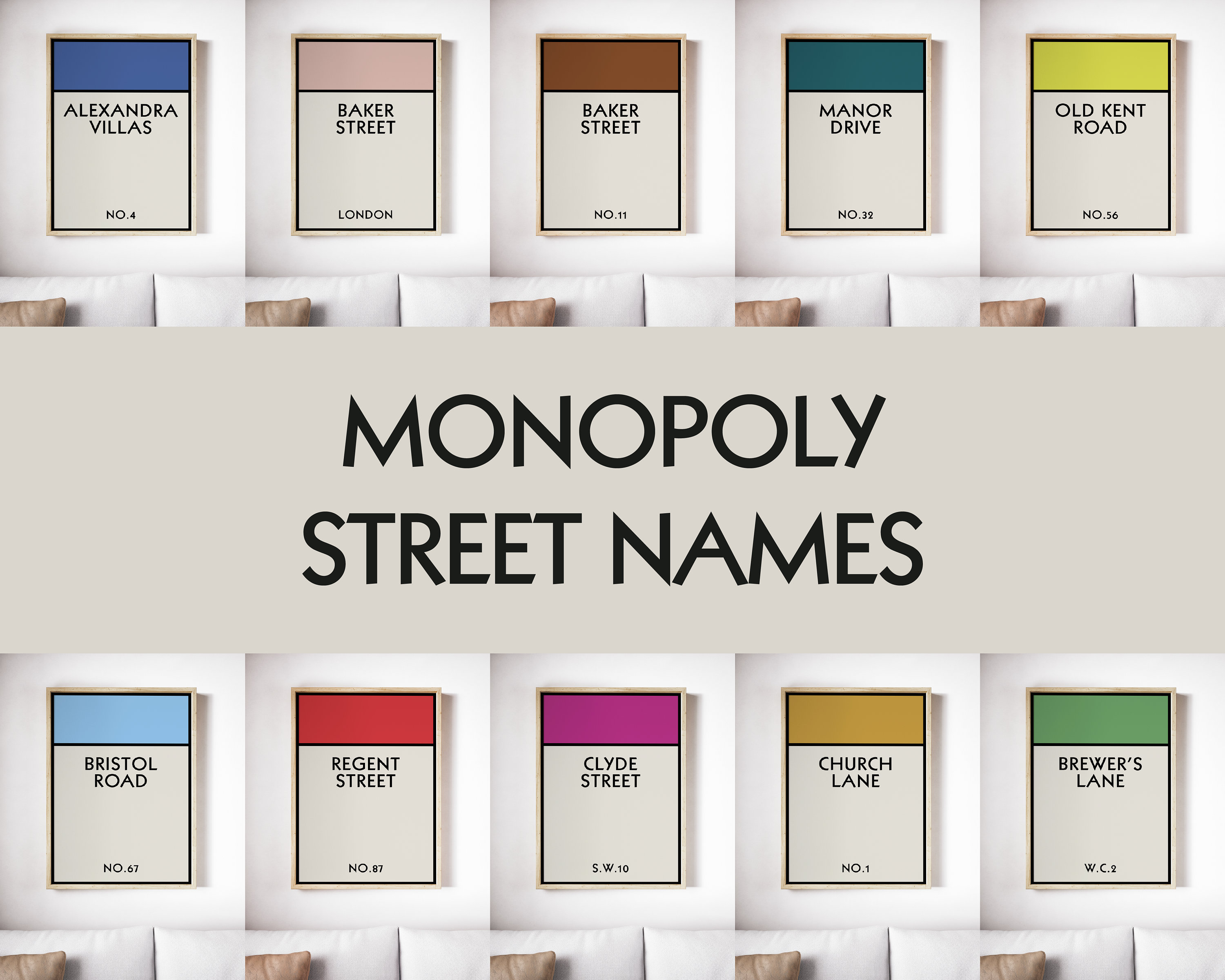 Personalised Monopoly Wall Art Custom Monopoly Street Name Print for