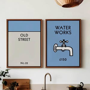 Monopoly Water Works Custom Monopoly Print and Waterworks Monopoly Wall Art Poster Personalised Property Bathroom Print Any Street Name