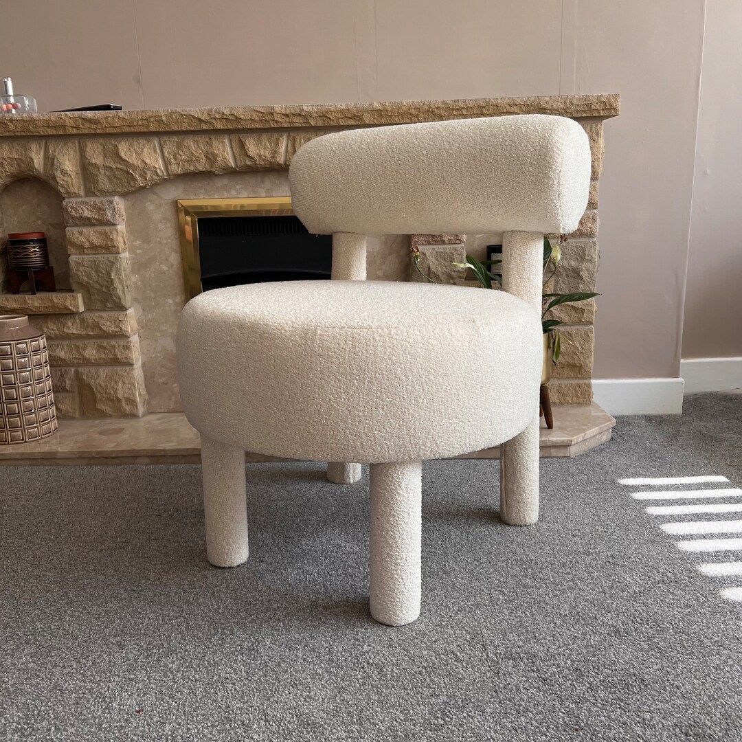 White Boucle Accent Chair - Etsy