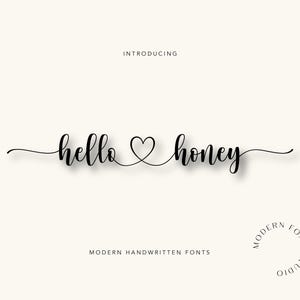 Fuente Hello Hony con corazón conectado, PNG, SVG, letras, SVG, personalizar, regalo, Svg, archivo de corte de vinilo, OTF, Svg, PDF, Jpg, Ai, archivos de diseño imprimibles