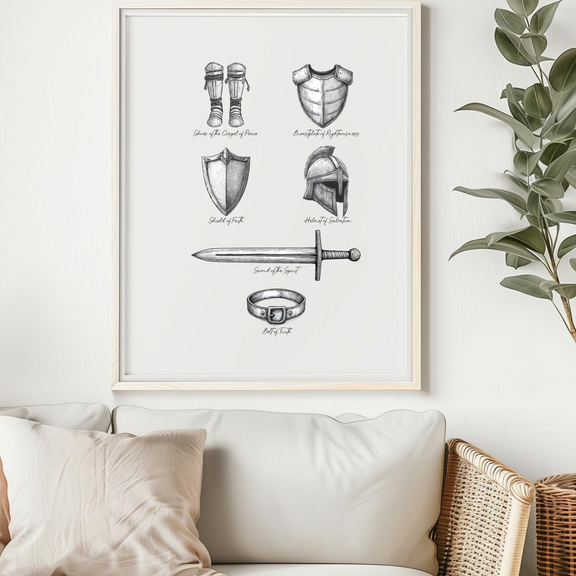 Armor of God Wall Art, Ephesians 6 Illustration, Bible Sketch,