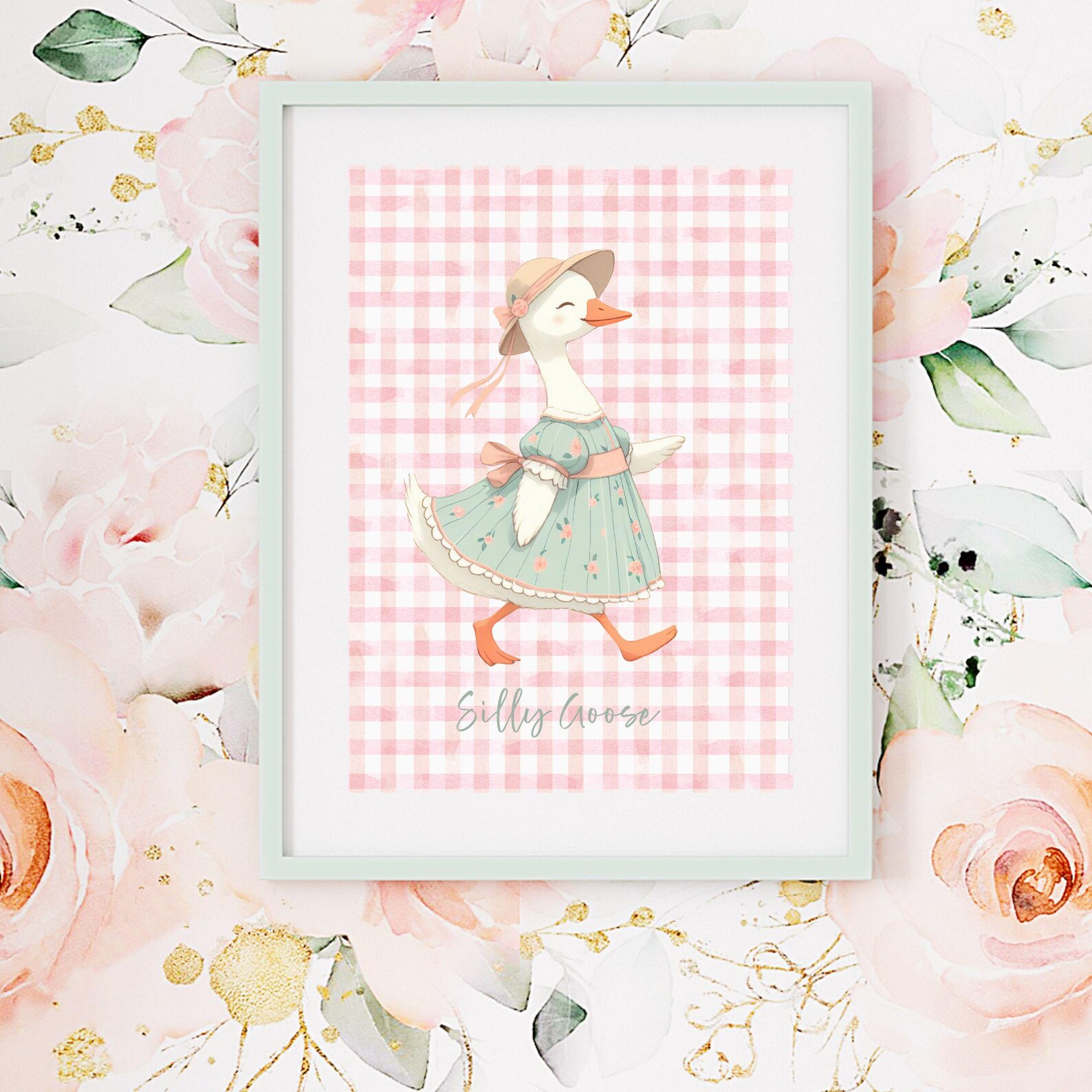 Silly Goose Wall Art, Girls Room Wall Art, Cute Goose Poster, Pink ...