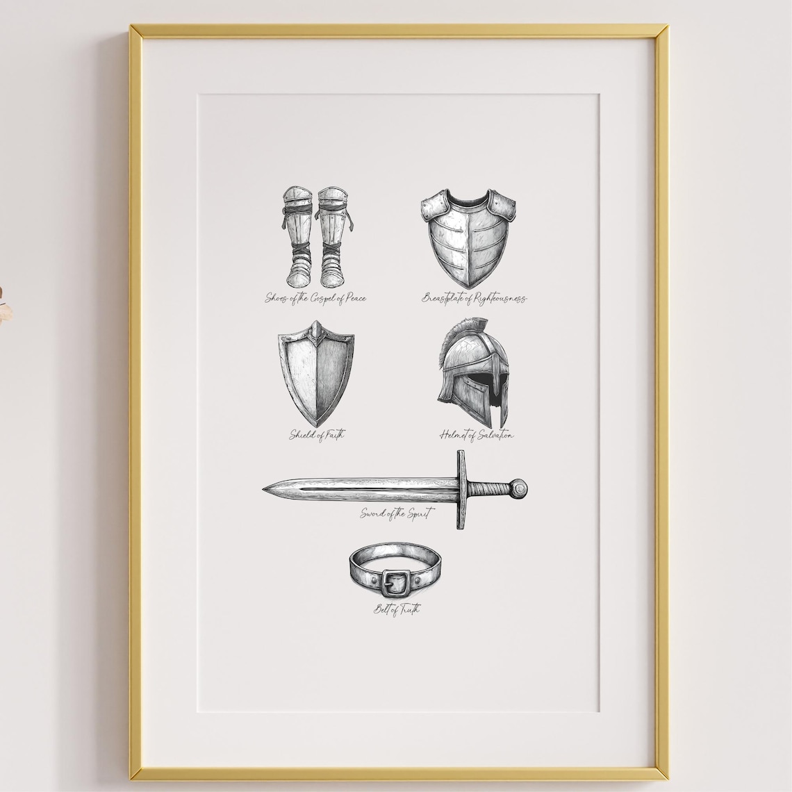 Armor of God Wall Art, Ephesians 6 Illustration, Bible Sketch,