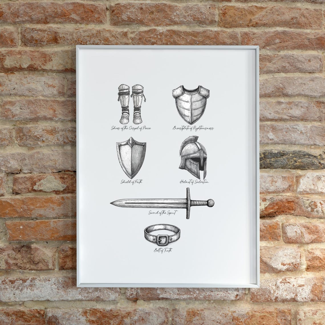 Armor of God Wall Art, Ephesians 6 Illustration, Bible Sketch,