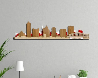 Memphis Skyline Colored Wooden Cityscape 3d Layered Laser Cut Wall Art