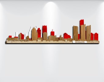 Detroit Skyline Big Colored Detailed 3d Layered Wall Art Laser Cut Large Wooden Cityscape Free Express Shipping