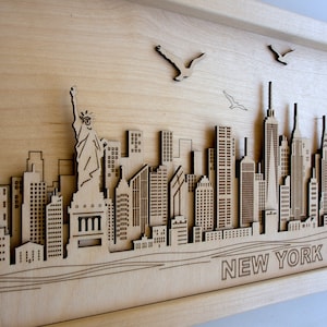 New York 3D Wall Art Framed Skyline Wooden Cityscape Layered Laser Cut Free Express Shipping image 3