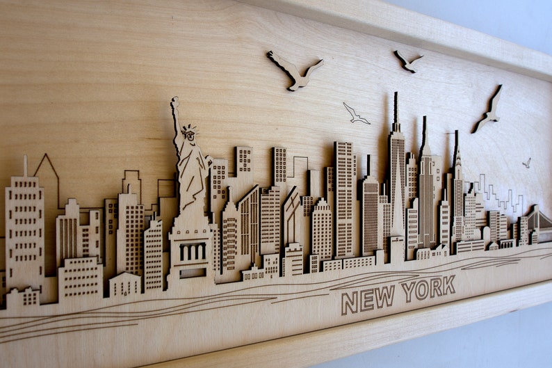 New York 3D Wall Art Framed Skyline Wooden Cityscape Layered Laser Cut Free Express Shipping image 3