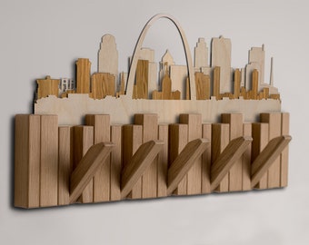 St Louis Coat Hanger Skyline 3d Layered Laser Cut Wooden Cityscape Wall Art Piano Coat Rack