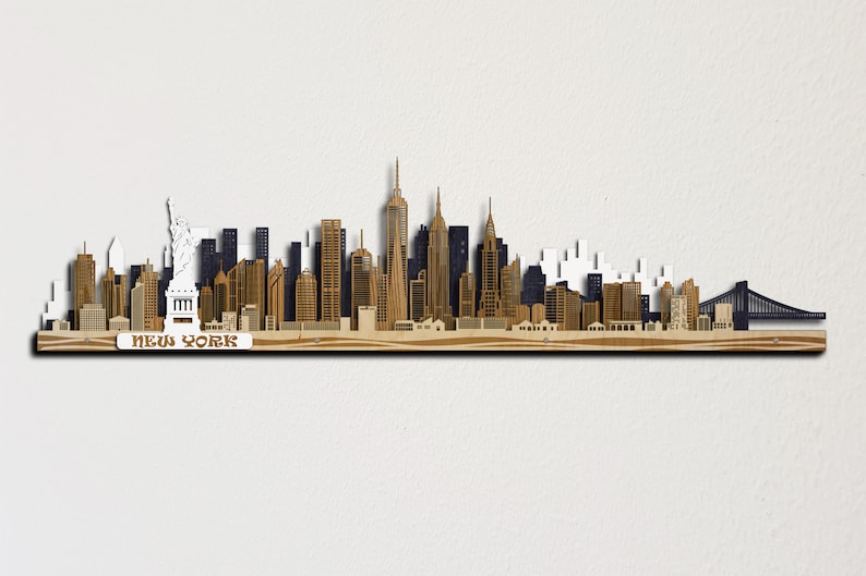 New York Skyline Colored Wooden Cityscape 3d Layered Laser Cut - Etsy