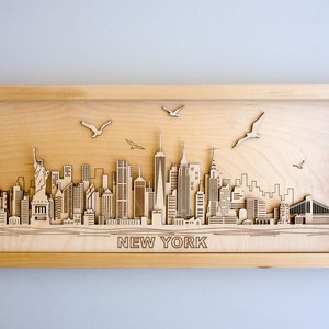 New York 3D Wall Art Framed Skyline Wooden Cityscape Layered Laser Cut Free Express Shipping image 2