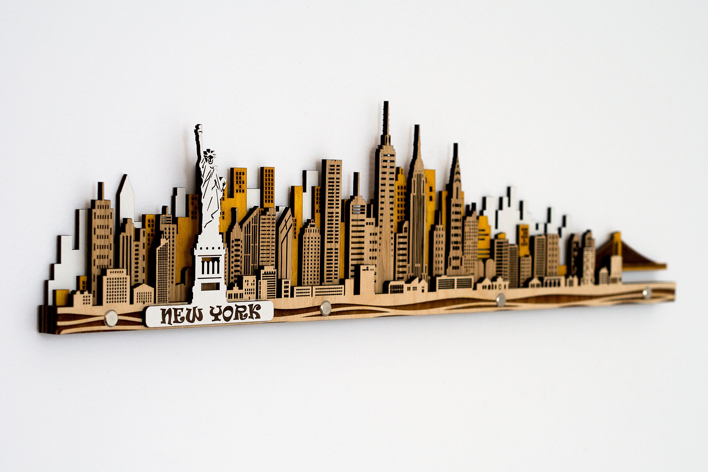 New York Skyline Colored Wooden Cityscape 3d Layered Laser Cut Etsy