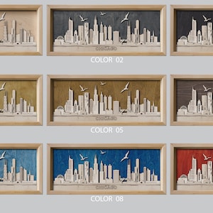 New York 3D Wall Art Framed Skyline Wooden Cityscape Layered Laser Cut Free Express Shipping image 4