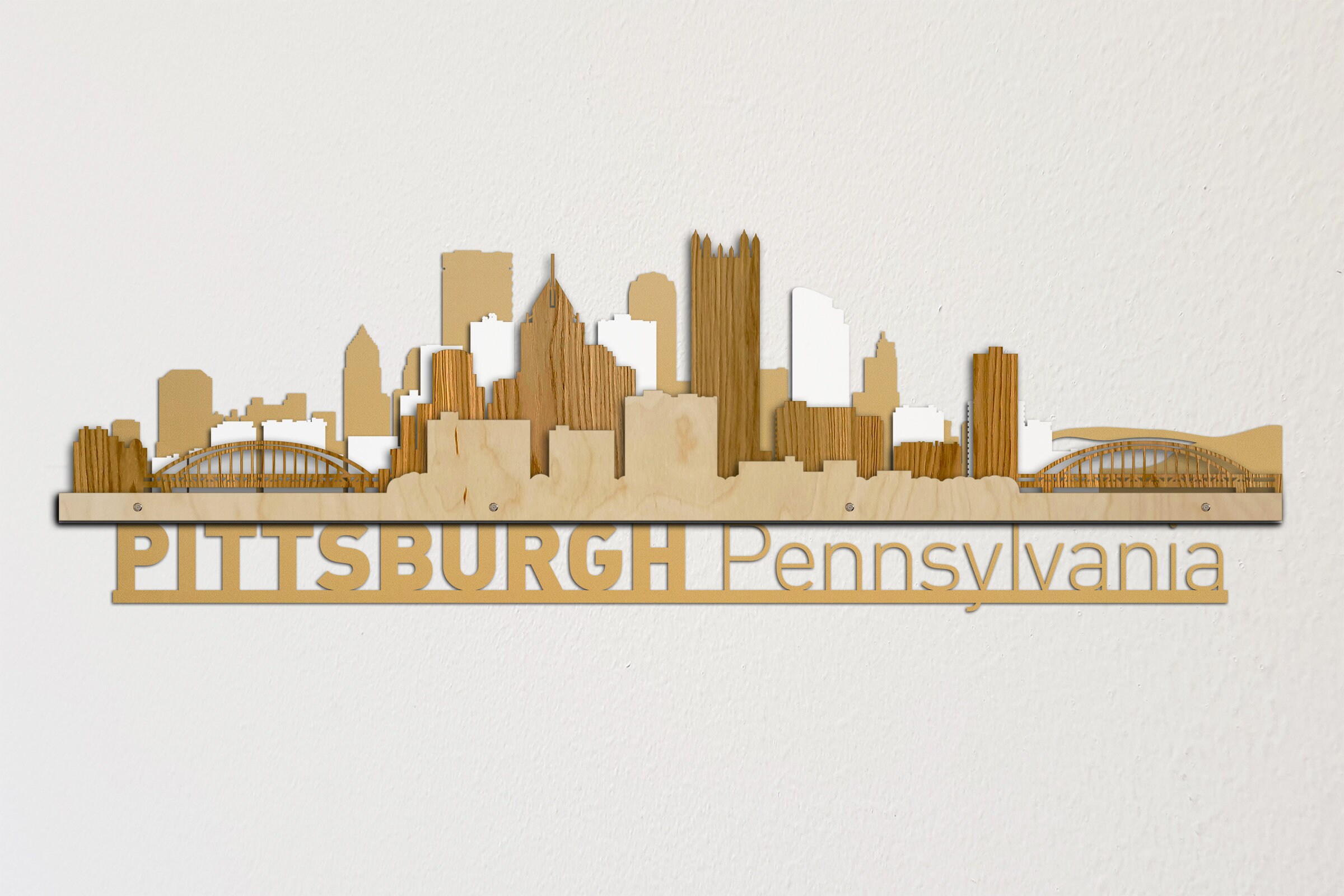 Pittsburgh Skyline 3d Wooden Cityscape Layered Laser Cut Wall Etsy