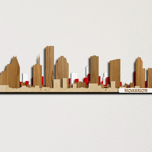 Houston orders Skyline Big Colored Detailed 3d Layered Wall Art Laser Cut Large Wooden Cityscape Free Express Shipping