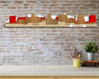 Madison Skyline Colored 3d Wooden Cityscape Layered Laser Cut Wall Art