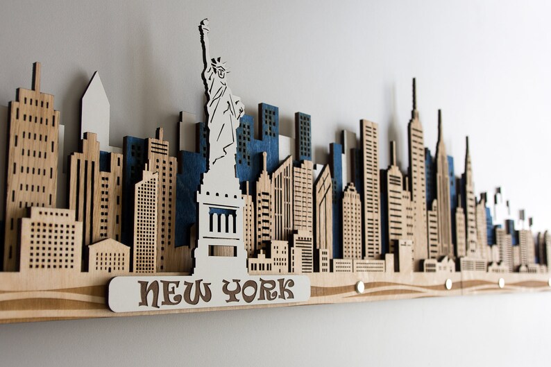 New York Skyline Big Colored 3d Wooden Cityscape Layered Laser Etsy