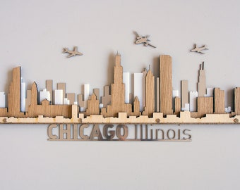 Chicago Skyline Wood and acrylic Layered 3d Laser Cut Wooden Skyline