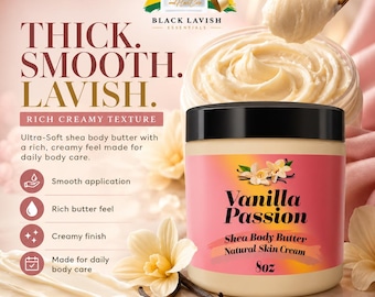 Ultra Soft Shea Body Butter, 8oz Moisturizing Body Cream with Mango Butter, Kokum Butter, Avocado Oil, Handmade Body Butter Gift