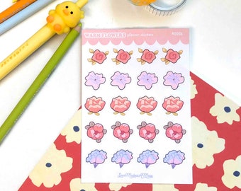 Folha de adesivos de planejador de flores quentes fosco l variedade de ilustrações de papelaria l floral rosa kawaii adesivos de planejador