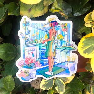 Sky Garden Diecut Sticker l Houseplant Greenhouse Hanging Plants Illustration l Waterproof Glossy l Stationery & Labels