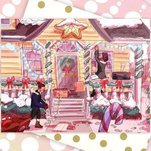Haus Dekoration Weihnachten Kunstdruck l Urlaubspostkarte