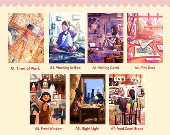 Ilustrações da vida do artista l Série de impressão de 5x7" l Conjunto de cartões postais