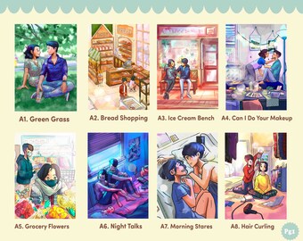 Ilustrações de casal l Série de impressão de 5x7" l Conjunto de cartão postal