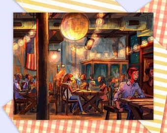 Nights Out Art Print l 5.5x4.25" Matte Postcard l Restaurant Interior Aesthetic