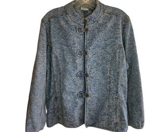 Chico's Denim Jacket Cotton Mandarin Frog Closure Vintage 2000s Size 3