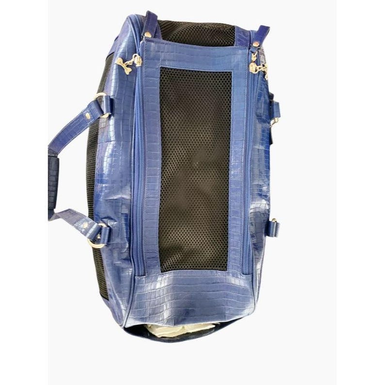 Bolso de lujo para mascotas de Donald Pliner, de piel de cocodrilo azul italiana, para bebé imagen 6