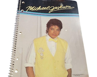 Cuaderno espiral de Michael Jackson de 1984, libro con temática vintage, 35 páginas restantes, foto del chaleco amarillo